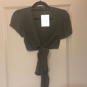 Charcoal grey wrap top
